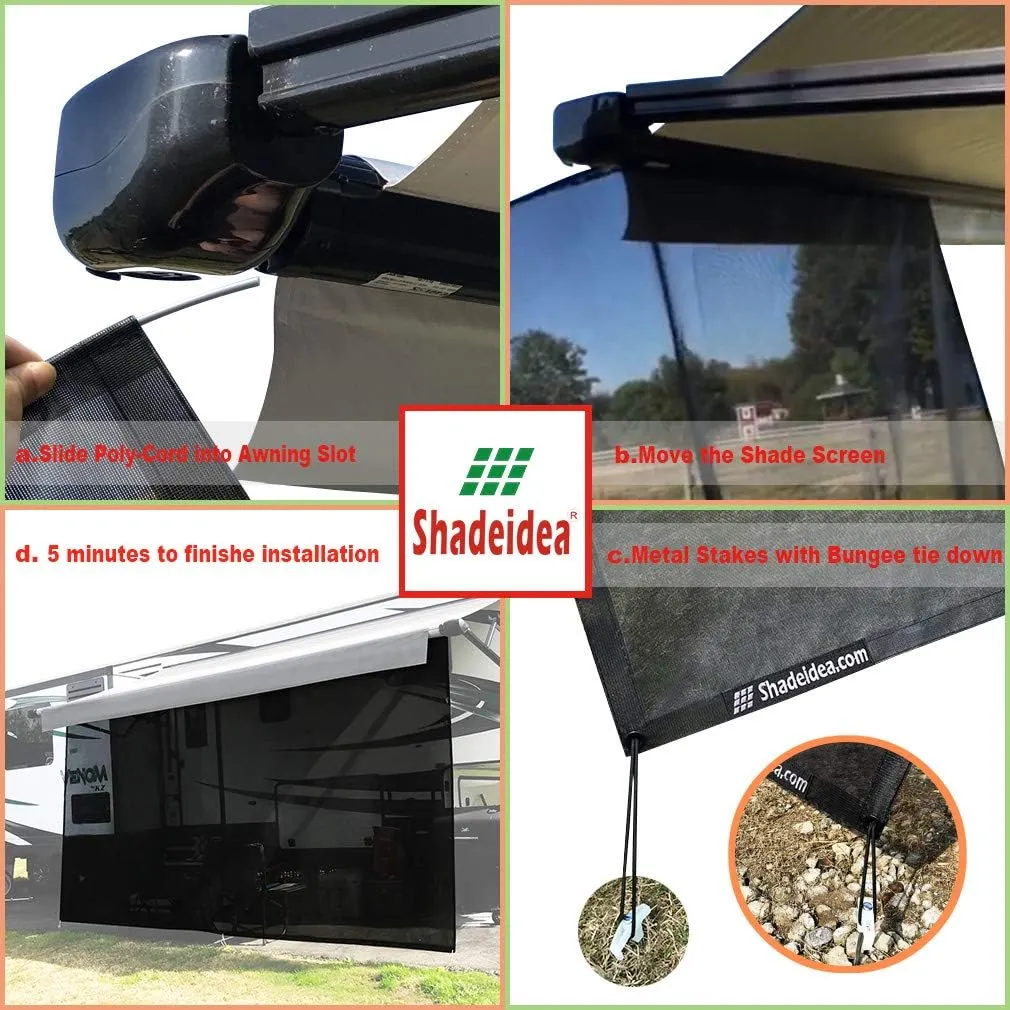 Shadeidea RV Awning Sun Shade Screen for Awning - 9' X 20' 5'' Black Mesh Sunshade Motorhome Camping Trailer UV Sunblocker Canopy Sunscreen - Offer 3 Year Warranty