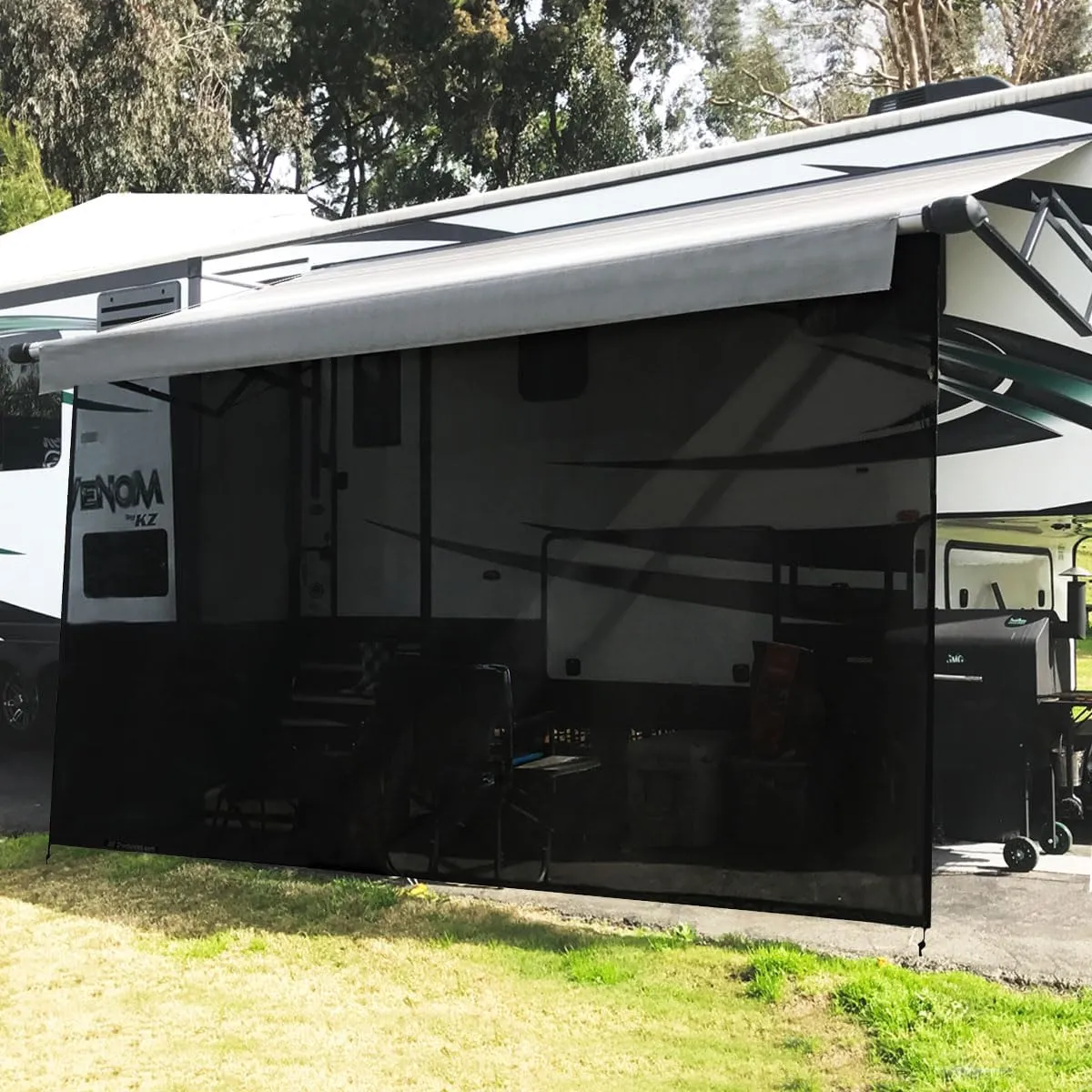 Shadeidea RV Awning Sun Shade Screen for Awning - 9' X 20' 5'' Black Mesh Sunshade Motorhome Camping Trailer UV Sunblocker Canopy Sunscreen - Offer 3 Year Warranty