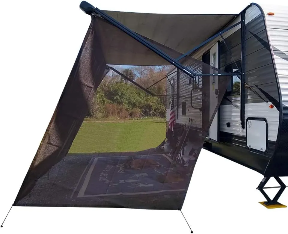 Shadeidea RV Awning Sun Shade Screen for Awning Side - 9' 6'' X 7' 6'' Brown Mesh Sunshade Motorhome Camping Trailer UV Sunblocker Canopy Sunscreen - Offer 3 Year Warranty