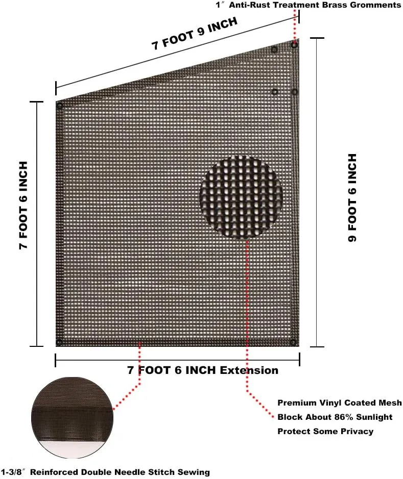 Shadeidea RV Awning Sun Shade Screen for Awning Side - 9' 6'' X 7' 6'' Brown Mesh Sunshade Motorhome Camping Trailer UV Sunblocker Canopy Sunscreen - Offer 3 Year Warranty