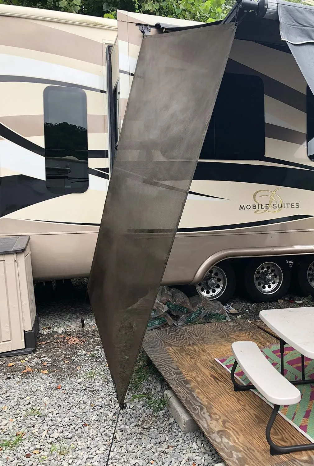 Shadeidea RV Awning Sun Shade Screen for Awning Side - 9' 6'' X 7' 6'' Brown Mesh Sunshade Motorhome Camping Trailer UV Sunblocker Canopy Sunscreen - Offer 3 Year Warranty