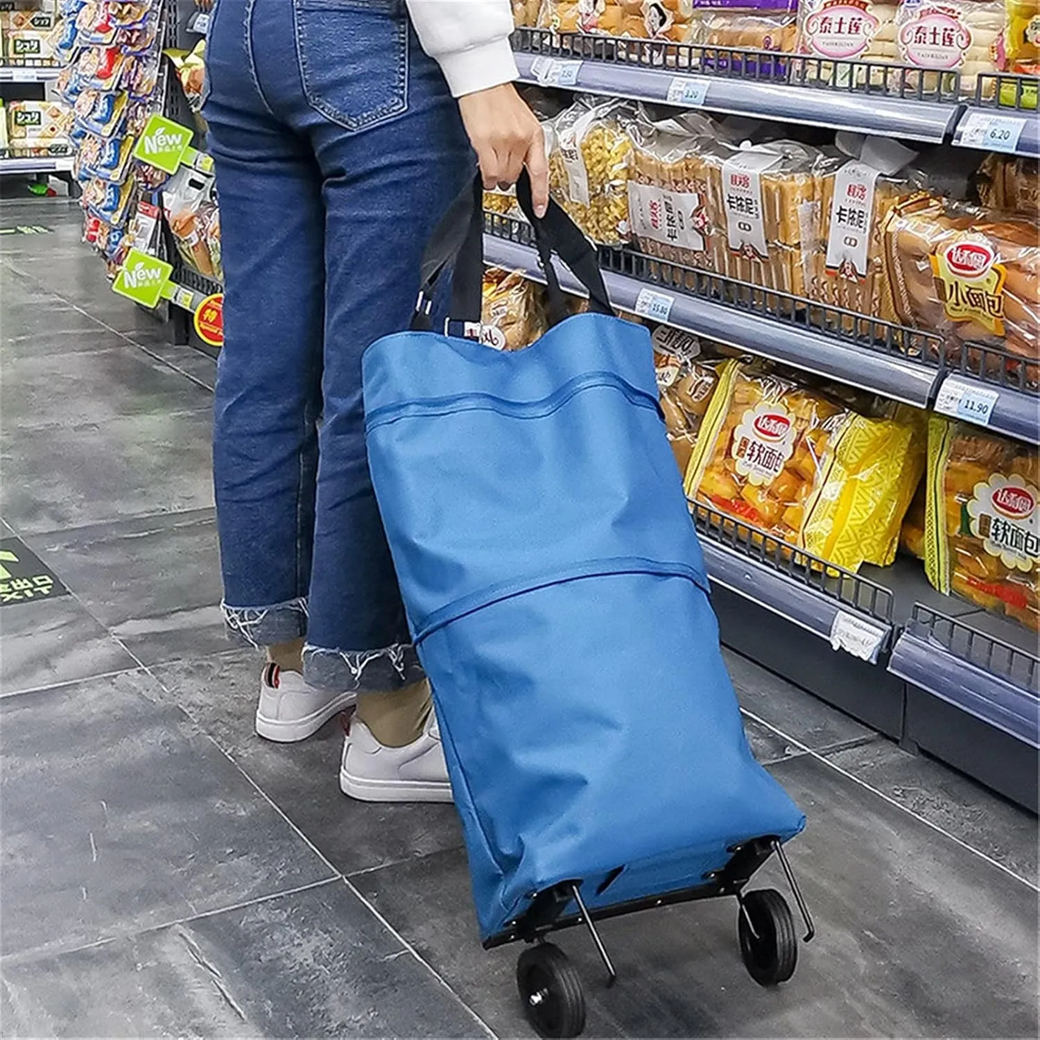 Shopping Cart Wheeled Foldable Shopping Bag Cart Double Rolling Wheels Loading Utility Shopping Laundry Grocery Luggage Folding Hand Truck (Color : Q 2)