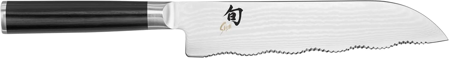 Shun Classic 7" Master Serrated Utility Knife, Handcrafted Japanese Knife, VG-MAX Core with Damascus Stainless Steel Cladding, Pakkawood Handle, Precision and Sharpness for Professional and Home Chefs