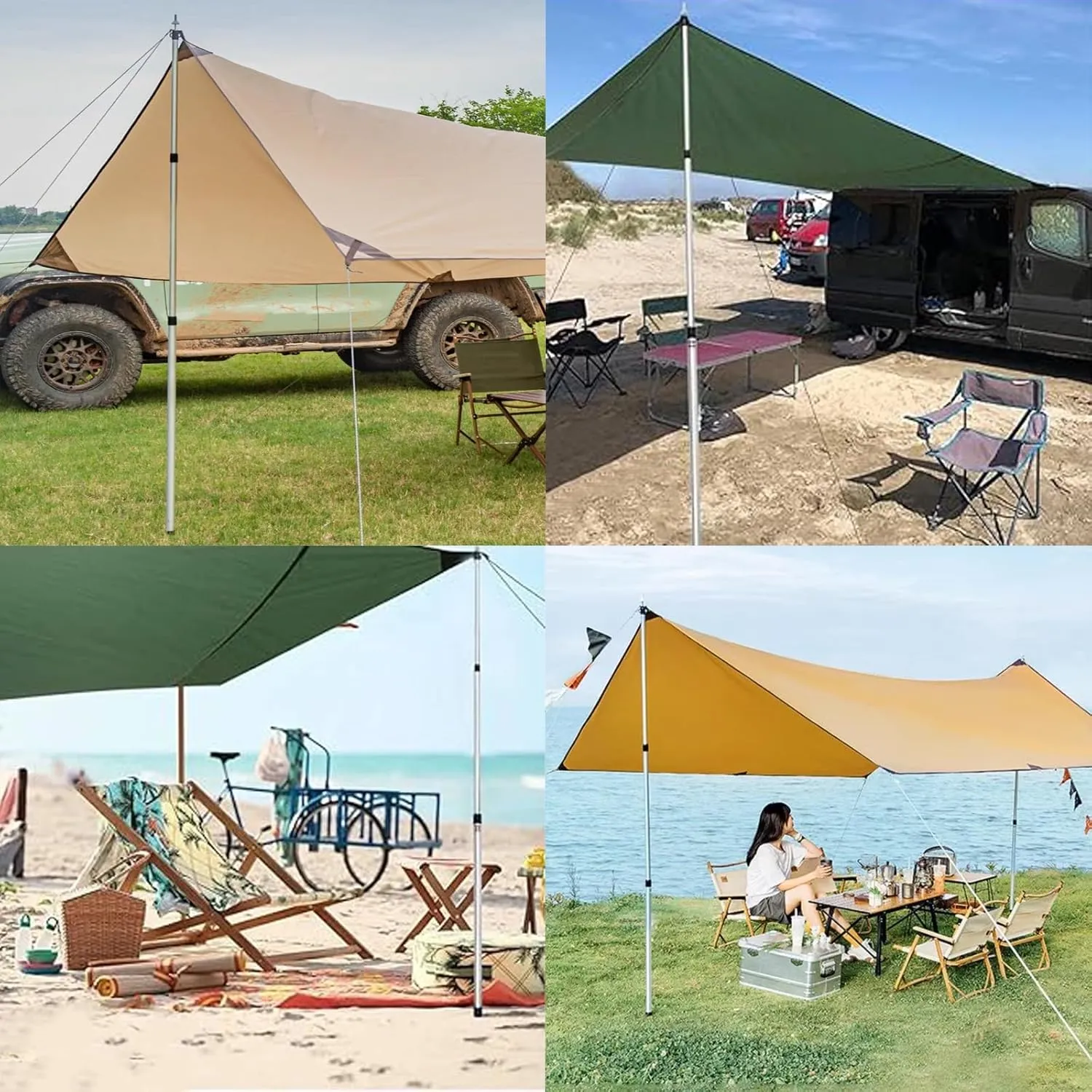 Silver Telescoping Tarp Poles Waterproof Lightweight, Adjustable Aluminum Alloy Tent Poles with Feet Cover, Twist Lock Design Awning Poles for Camping(Pack of 1)