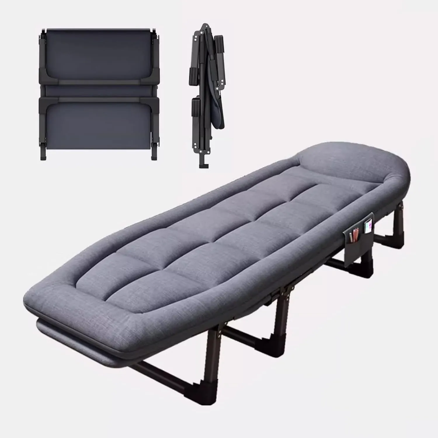 Simple Camping Cot with Mattress Guest Bed with Headrest 6-Position Adjustable Backrest Folding Camping Bed Loading 440lbs