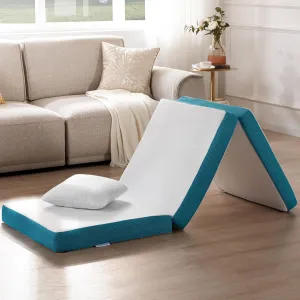 SINWEEK Memory Foam Folding Mattress with Pillow & Storage Bag, 4 Inch Tri Folding Foldable Portable Floor Guest Bed for Camping and Sleeping