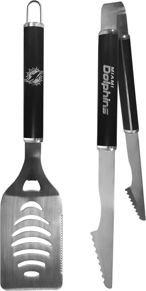 Siskiyou Sports NFL Miami Dolphins 2 pc Black Steel Tailgate BBQ Set Team Colors, One Size