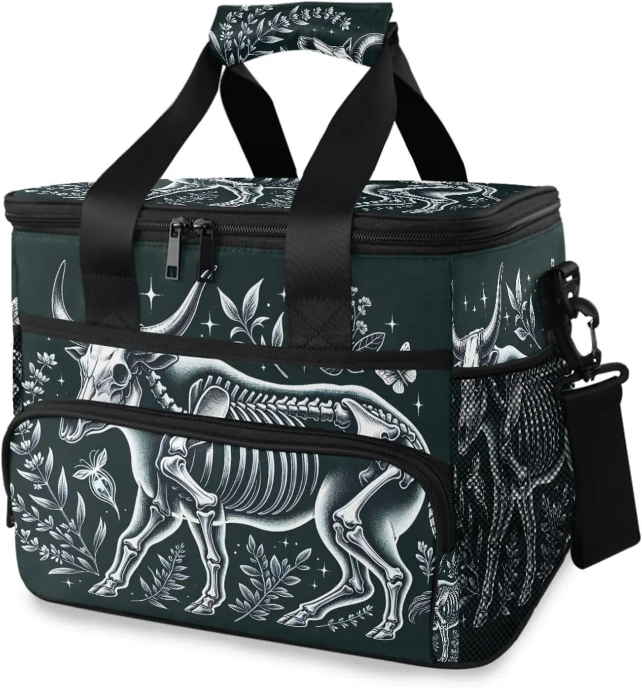 Skeleton Magical Herbs Gothic Cooler Bag Insulated Cooler Soft Sided Cooler 24 Can Portable Picnic Bag Large Leakproof Lunch Bag Box for Beach Grocery Camping Travel Car Men Women