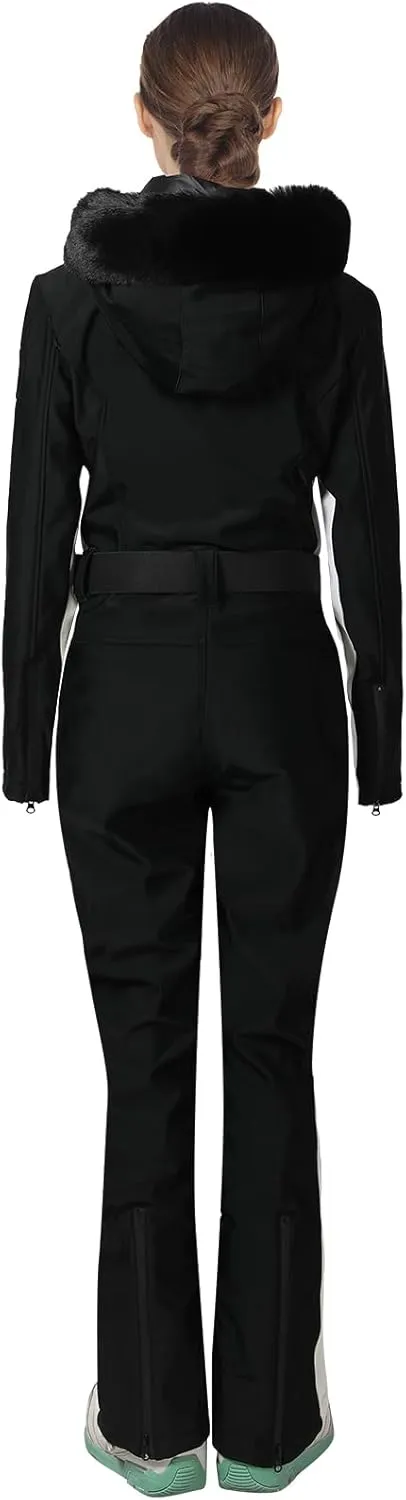 Ski Suit Women Snowsuit One Piece, Slim Insulated Jumpsuit Waterproof & Windproof for Winter Sports