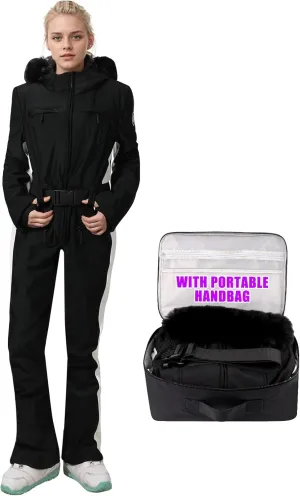 Ski Suit Women Snowsuit One Piece, Slim Insulated Jumpsuit Waterproof & Windproof for Winter Sports