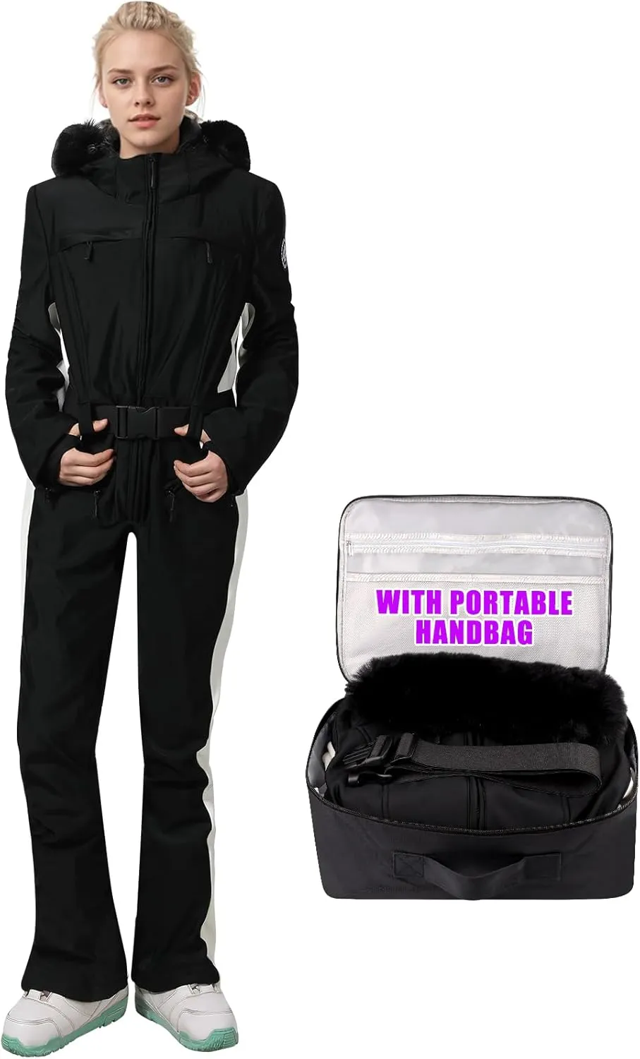 Ski Suit Women Snowsuit One Piece, Slim Insulated Jumpsuit Waterproof & Windproof for Winter Sports