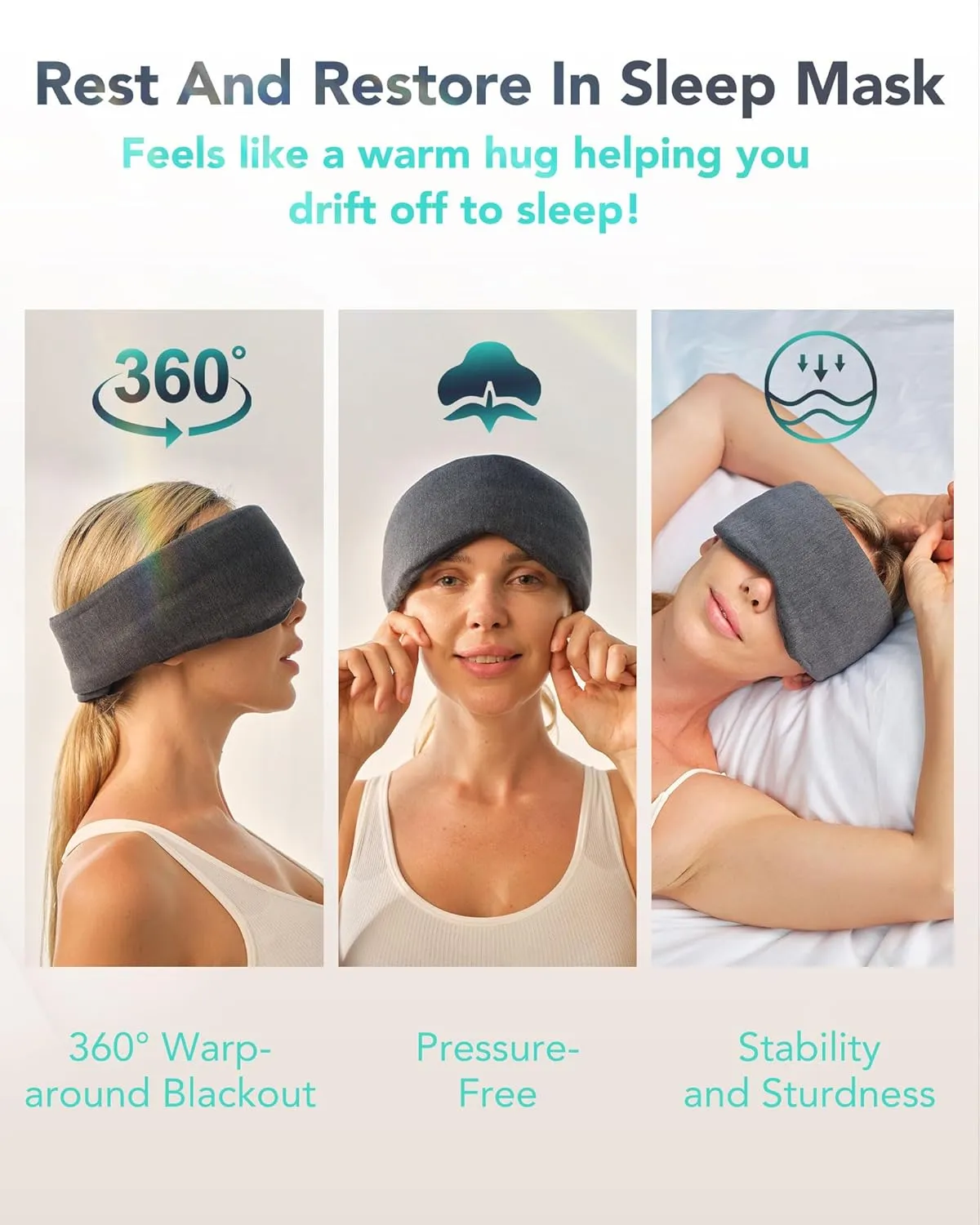 Sleep Mask,Eye Mask Wrap-Around Design, Light Shading, Breathable Fabric, Adjustable, Lightweight, Sturdy Stitching…