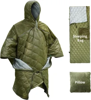 Sleeping Bag for Adult, Wearable Blanket Insulated Poncho Hooded, Sleepingbag Quilt for Winter Camping Hiking Sports