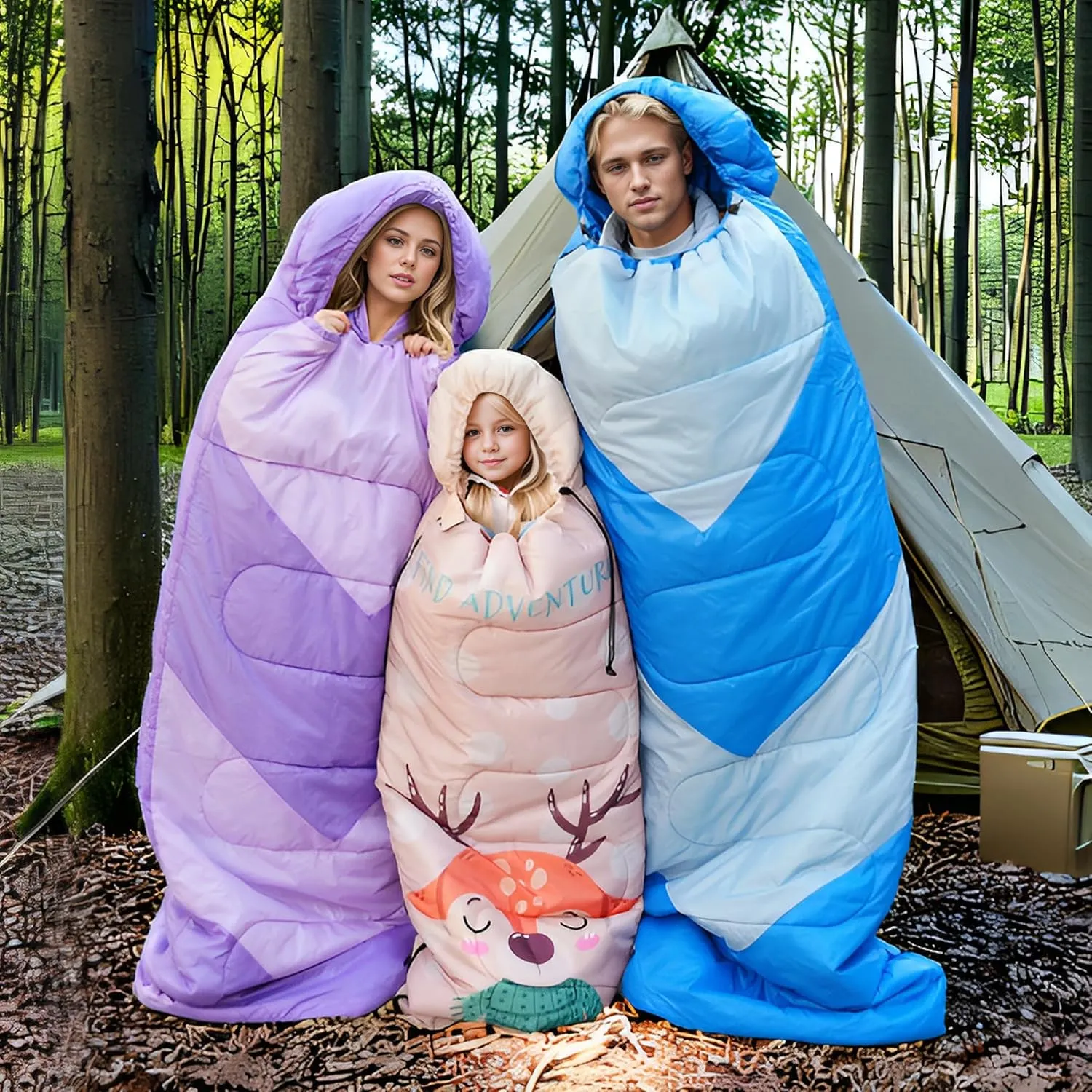 Sleeping Bag for Kids,Portable Camping Sleeping Bags for Boys&Girls with Cute Cartoon Print,Lightweight Waterproof Compact Sleeping Bag for Indoor Outdoor Hiking Travel