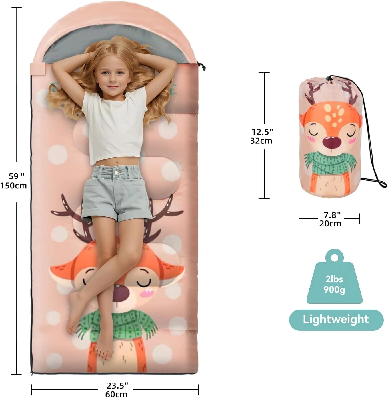 Sleeping Bag for Kids,Portable Camping Sleeping Bags for Boys&Girls with Cute Cartoon Print,Lightweight Waterproof Compact Sleeping Bag for Indoor Outdoor Hiking Travel