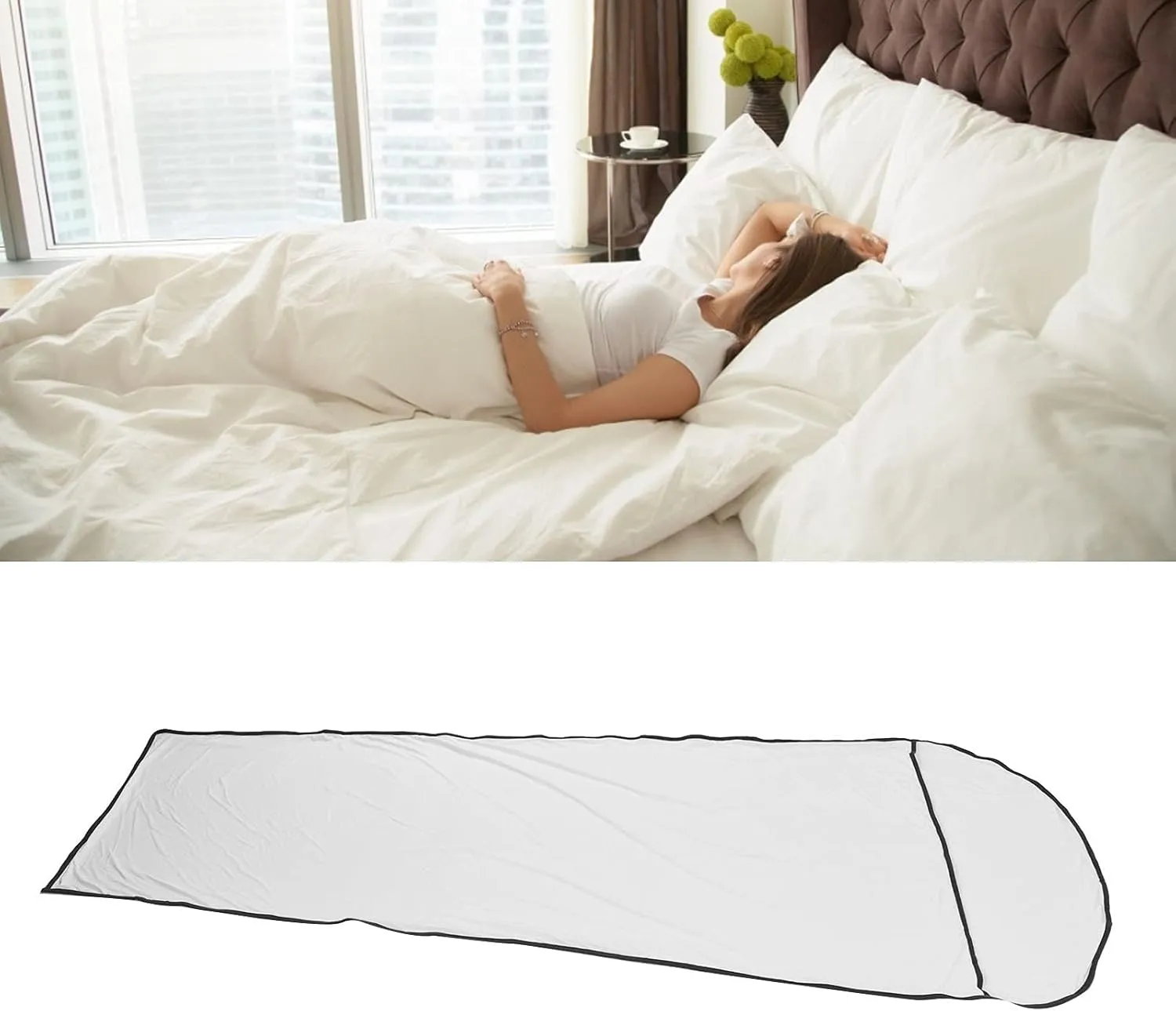 Sleeping Bag Liner, 200x80cm Ultralight Multifunctional Elastic Sleeping Sack Lightweight Breathable Cotton Liner for Picnic Hiking Outdoor Camping(White)