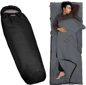Sleeping Bag Liner and Mummy Sleeping Bag, Ideal for Backpacking, Hiking, Hotels and Hostels, Business Trips, Camping, Outdoor Activities
