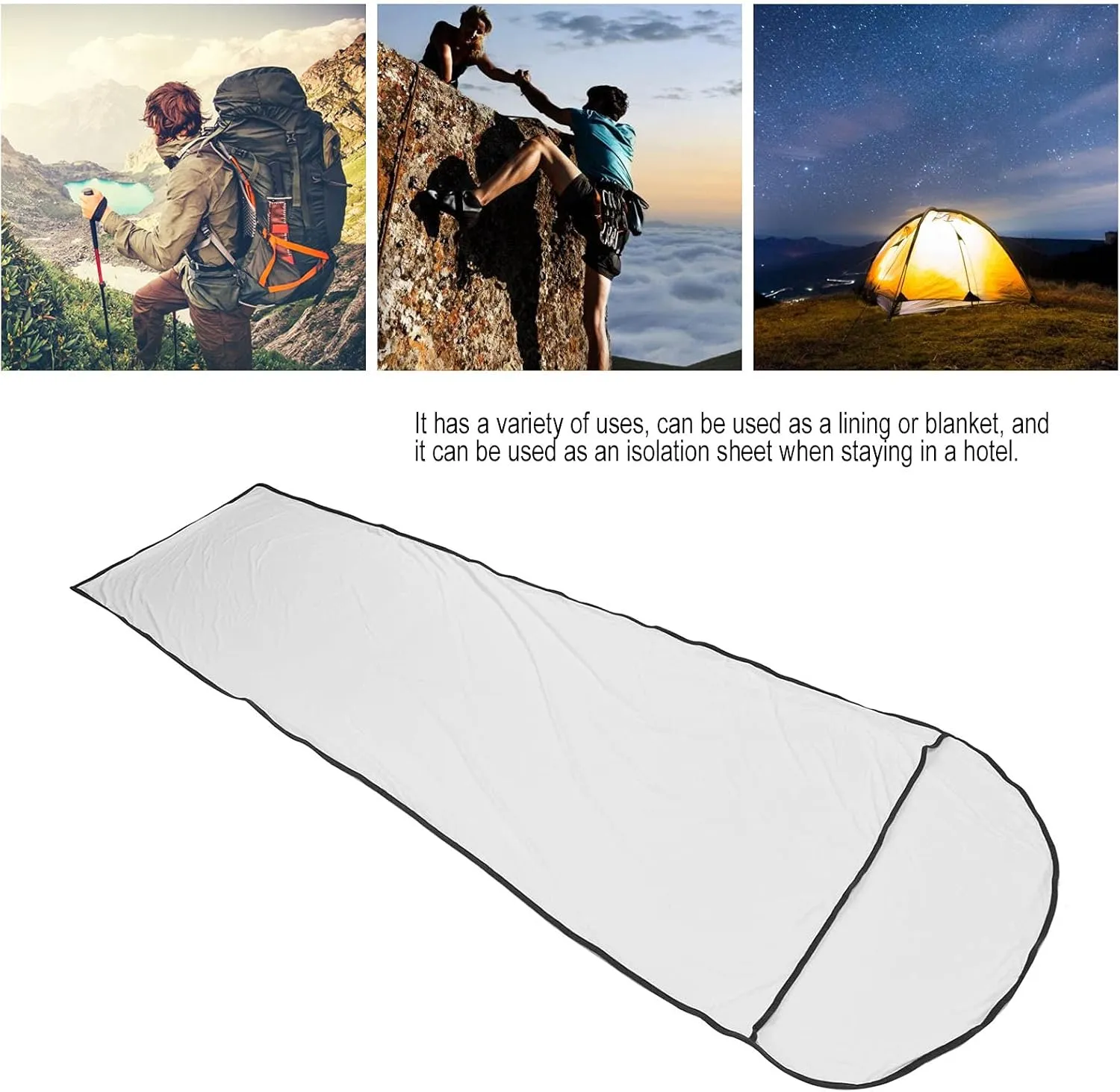 Sleeping Bag Liner, High Stretch Silky Polyester Fabric Skin Friendly Self Tan Sleep Sack, Comfortable Breathable Camping Sleeping Bags, for Outdoor, Camping(White)