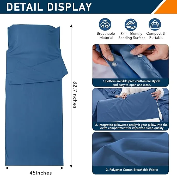Sleeping Bag Liner - Lightweight, Compact & Portable Adult Sleeping Bag Liner,Lightweight Travel Sheet for Hotels & Traveling, Suitable for All Seasons, Camping, Backpacking, Hiking