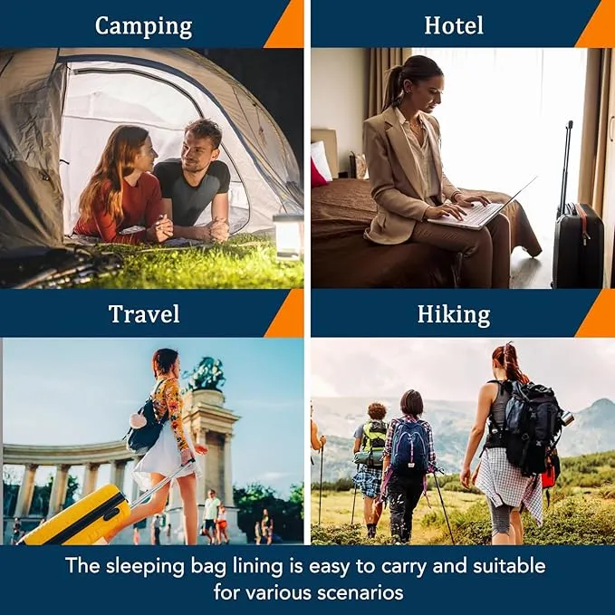 Sleeping Bag Liner - Lightweight, Compact & Portable Adult Sleeping Bag Liner,Lightweight Travel Sheet for Hotels & Traveling, Suitable for All Seasons, Camping, Backpacking, Hiking
