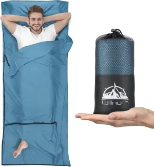 Sleeping Bag Liner, Upgraded Two Way Zippers Adult Sleep Sack & Self Tan Sleep Sack & Travel Sheets for Hotel Backpacking, Lightweight Single Camping Sleep Pod