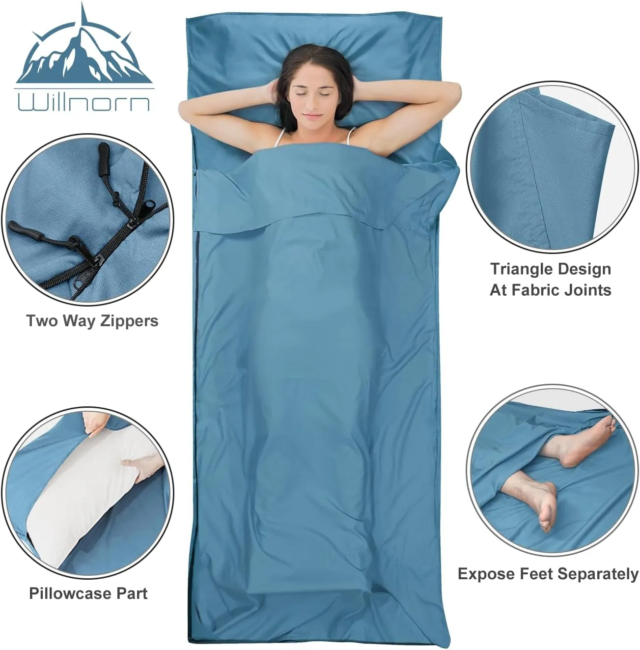 Sleeping Bag Liner, Upgraded Two Way Zippers Adult Sleep Sack & Self Tan Sleep Sack & Travel Sheets for Hotel Backpacking, Lightweight Single Camping Sleep Pod
