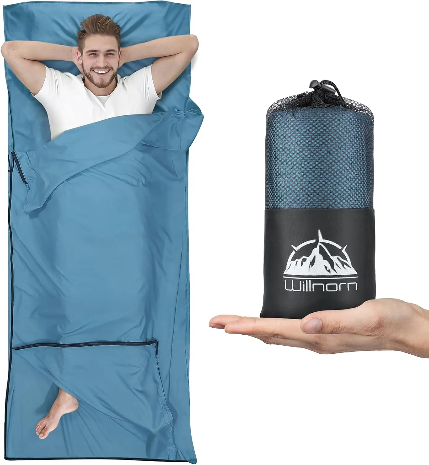 Sleeping Bag Liner, Upgraded Two Way Zippers Adult Sleep Sack & Self Tan Sleep Sack & Travel Sheets for Hotel Backpacking, Lightweight Single Camping Sleep Pod