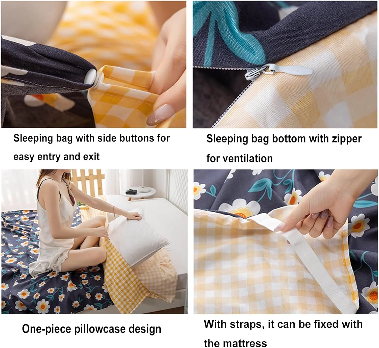 Sleeping Bag Liners Comfortable Cotton Sleeping Bag Liner with Zipper, Camping Sheets and Travel Sheets for Single Double Sleeping Bags, Lightweight and Portable (Size : 120x210cm/47.24x82.67in)