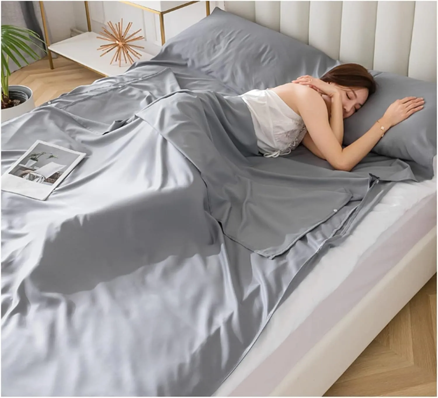 Sleeping Bag Liners Ultralight Adult Sleeping Bag, Portable Camping Trip Hotel Sheets, Comfortable Tencel Sleeping Bag Liner, Pillowcase/Sheet/Quilt Cover All-in-one Bedding