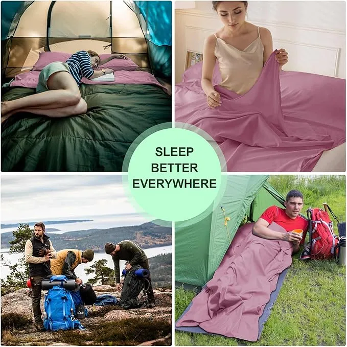 Sleeping Bag Liner,Travel Sheet & Adult Sleep Sack, Camping Sheets Travel Sleep Sack for Backpacking,Hotels & Hostels -Lightweight Single &Double Travel Sheet Camping Sheets