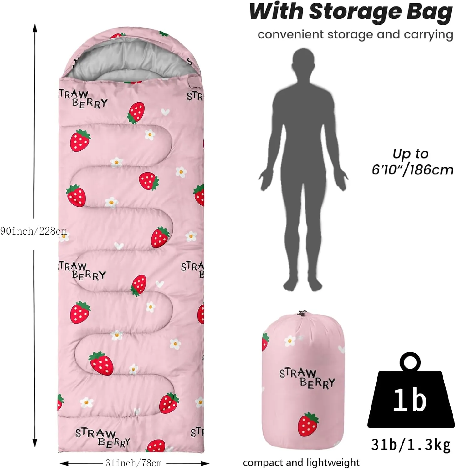 Sleeping Bags for Adults Youth Kids,3D Printing Camping Sleeping Bag for Girls Boys Lightweight Waterproof Cold/Warm Weather Sleeping Bag for 3 Seasons