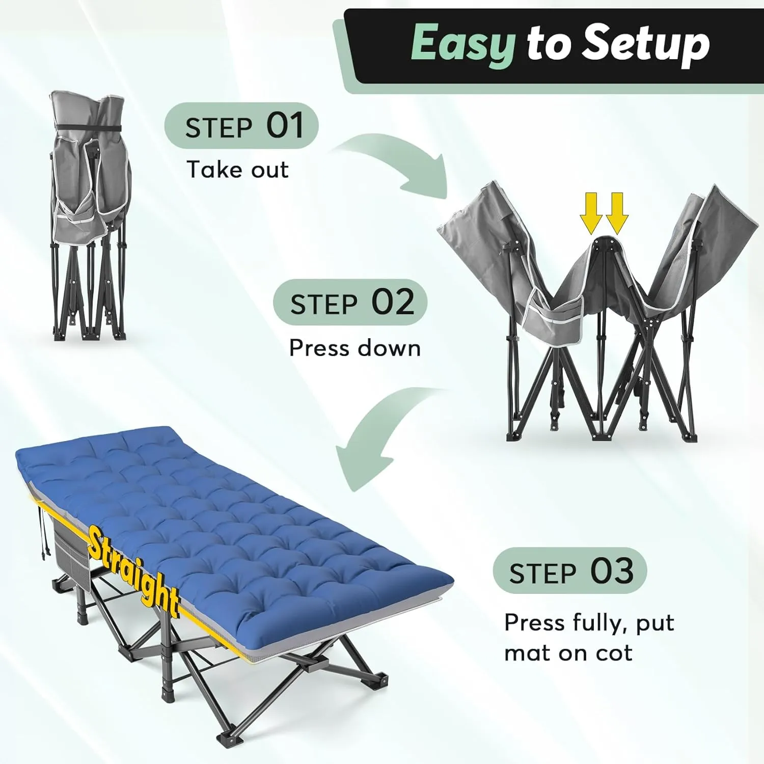 Slendor XXL Camping Cot for Adults, 79"x32"x19" Oversized Folding Cot with Mattress, Heavy Duty 500lbs Support, Portable Carry Bag for Travel, Guest & Outdoor Use