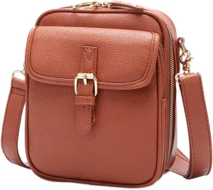 Small Lightweight Crossbody Leather Bag, Retro Adjustable Strap Double-Layer Large Capacity small Crossbody Bags for Women