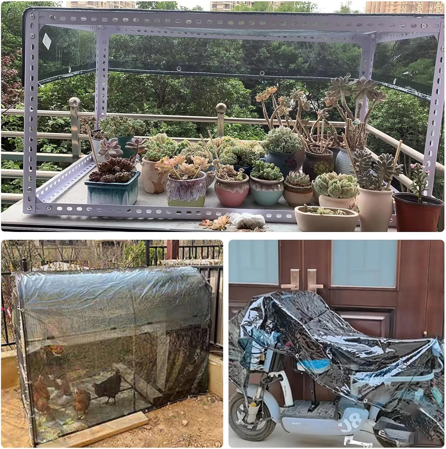 Small Multipurpose Cover, Heavy Duty 400g/m² Clear Tarp with Eyelets, Outdoor Translucent Tarp PVC Curtain Windproof, Tear for Garden, Gazebo(1x1m)