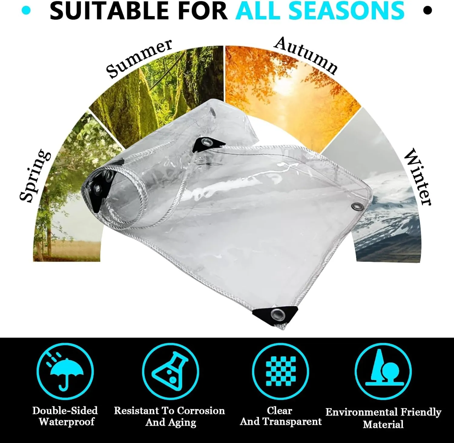 Small Multipurpose Cover, Heavy Duty Clear Tarps Sheet Cover Plastic Sheeting with Eyelets，PVC Transparent Sheet for Outdoor Use(3x5m)