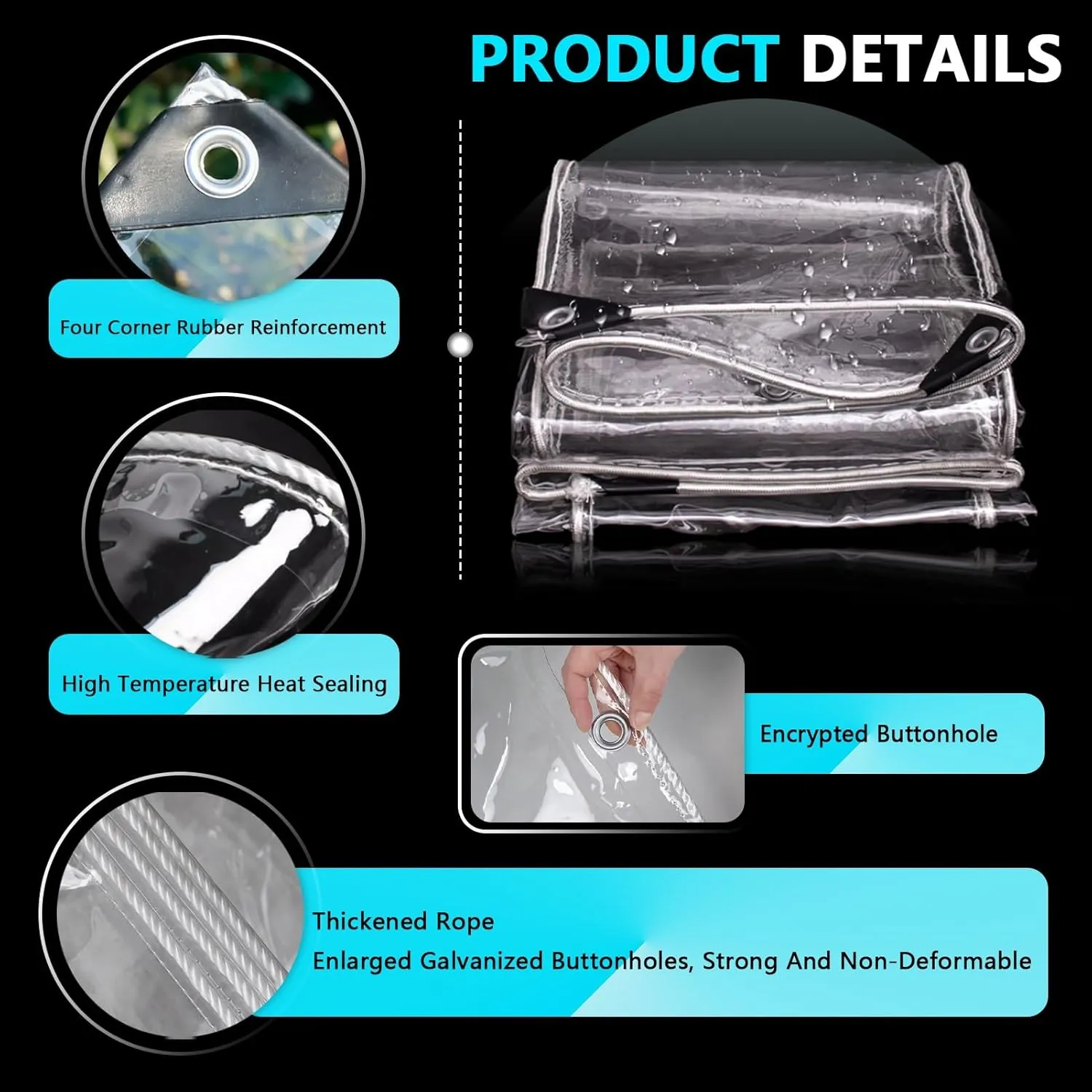 Small Multipurpose Cover, Heavy Duty Clear Tarps Sheet Cover Plastic Sheeting with Eyelets，PVC Transparent Sheet for Outdoor Use(3x5m)