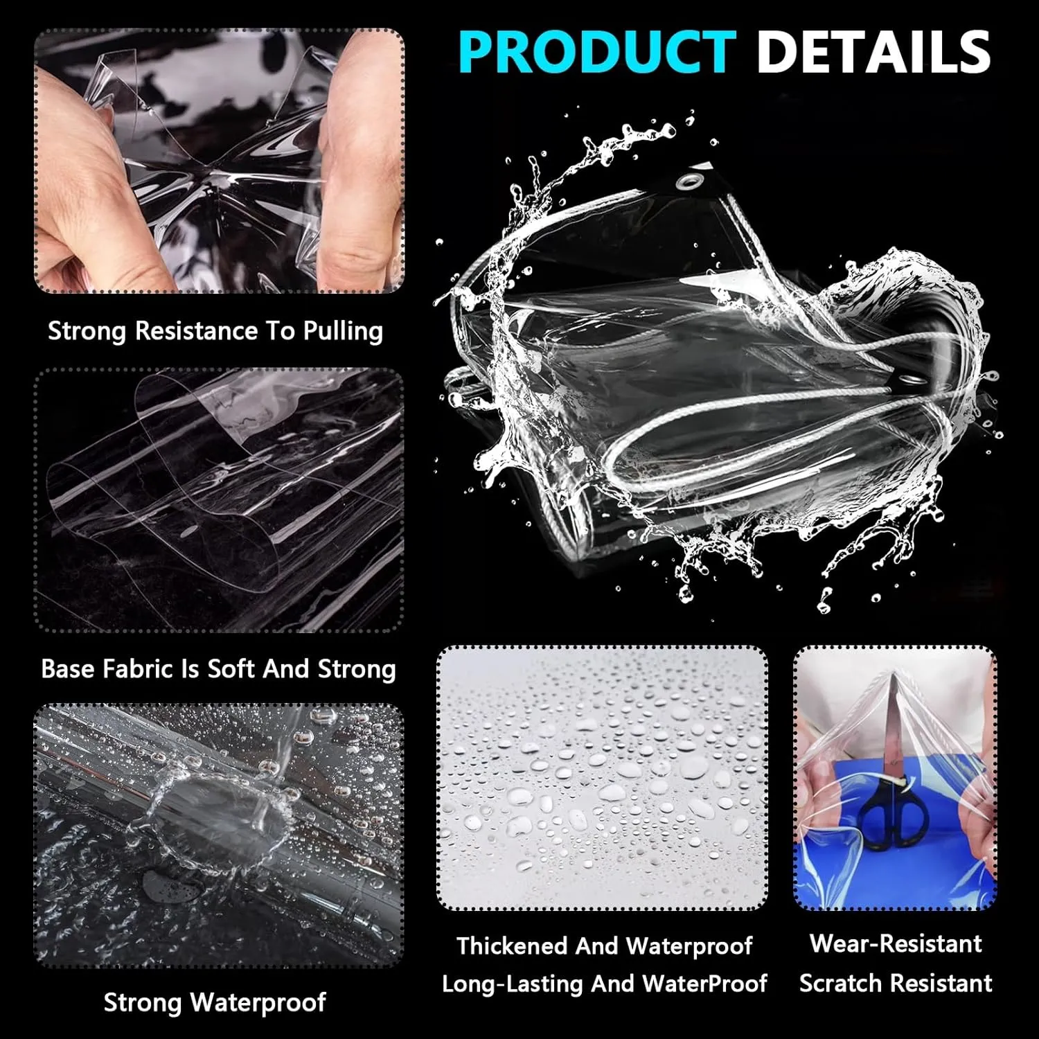 Small Multipurpose Cover, Heavy Duty Clear Tarps Sheet Cover Plastic Sheeting with Eyelets，PVC Transparent Sheet for Outdoor Use(3x5m)