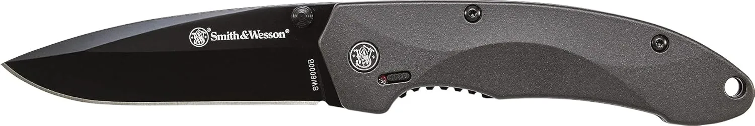 Smith & Wesson SW6000B 7.7in S.S. Assisted Opening Knife with 3.3in Serrated Drop Point Blade and Aluminum Handle for Outdoor, Tactical, Survival and EDC