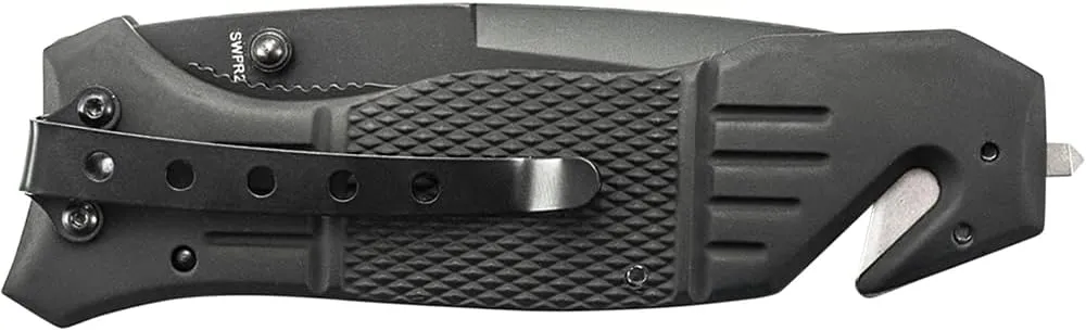 Smith & Wesson SWFR2S 8in High Carbon S.S. Folding Knife with 3.3in Tanto Point Serrated Blade and Aluminum Handle for Outdoor, Tactical, Survival and EDC