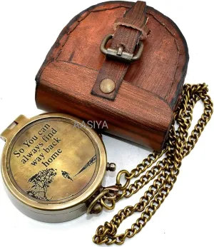 So You Can Always Find Way Back Home Antique Compass Beautiful Tree Desinge Pocket Compass with Leather Case Finding/Hiking Compass Birthday Gift Valentine Gift Christmass Day Gift Anniversary