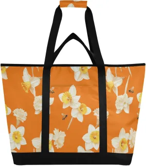Soft Sided Cooler Bag Hot or Cold Carrier Collapsible Leak Proof Insulated Bag with Handles for Beach Travel Picnics Sweet Daffodils Orange