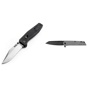SOG Flare Folding and Pocket Knife Assisted Opening Tech Knife w/ 3.5 Inch Stainless Straight Edge & Kershaw Misdirect Pocketknife; 2.9 in. 4Cr13 Black-Oxide Blackwash Finish Blade, Stainless Steel