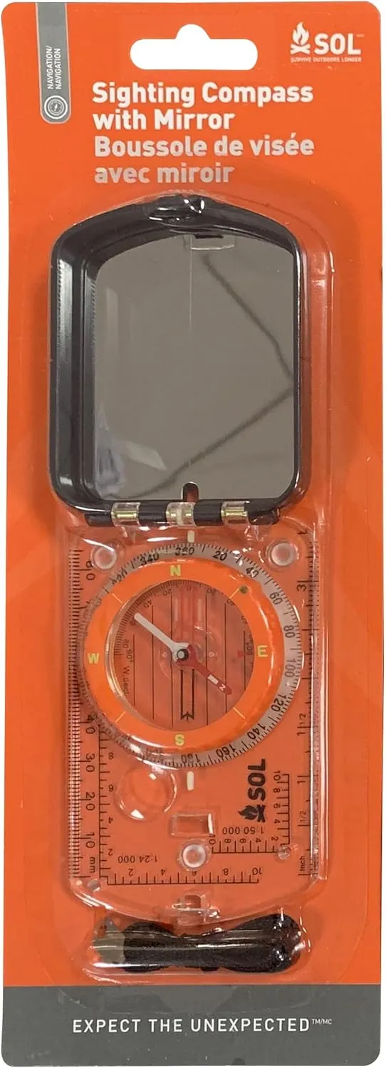 S.O.L. Survive Outdoors Longer Sighting Compass with Signaling Mirror