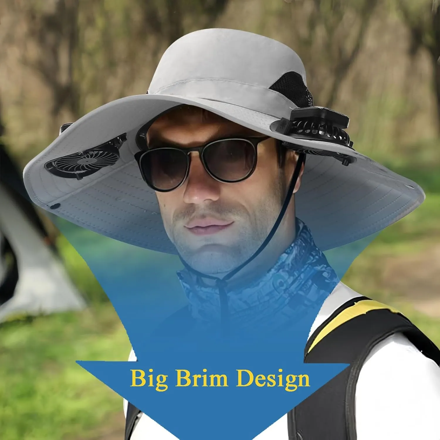 Solar Fan Hat Outdoor, Wide Brim Sun Hat with 2 Solar Fans, 2025 UPF 50  Bucket Sun Hat for Men Women, Solar Powered
