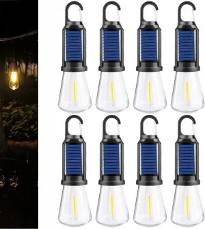 Solar Rechargeable USB Hooked Camping Light, Portable Tent LED Lights Lamp Waterproof, Outdoor Hanging Light Bulbs with Clip Hook for Camping,Vintage Camping Tent Lights(8 PCS)