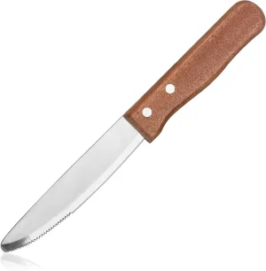 Soro Essentials- 5" Stainless Steel Premium Giant Steak Knife Rounded Tip and Wooden Handle Set of 12- Knife Riveted and Serrated Edge Steak Knife Set Sharp Blade for Restaurant Kitchen Tableware Camping