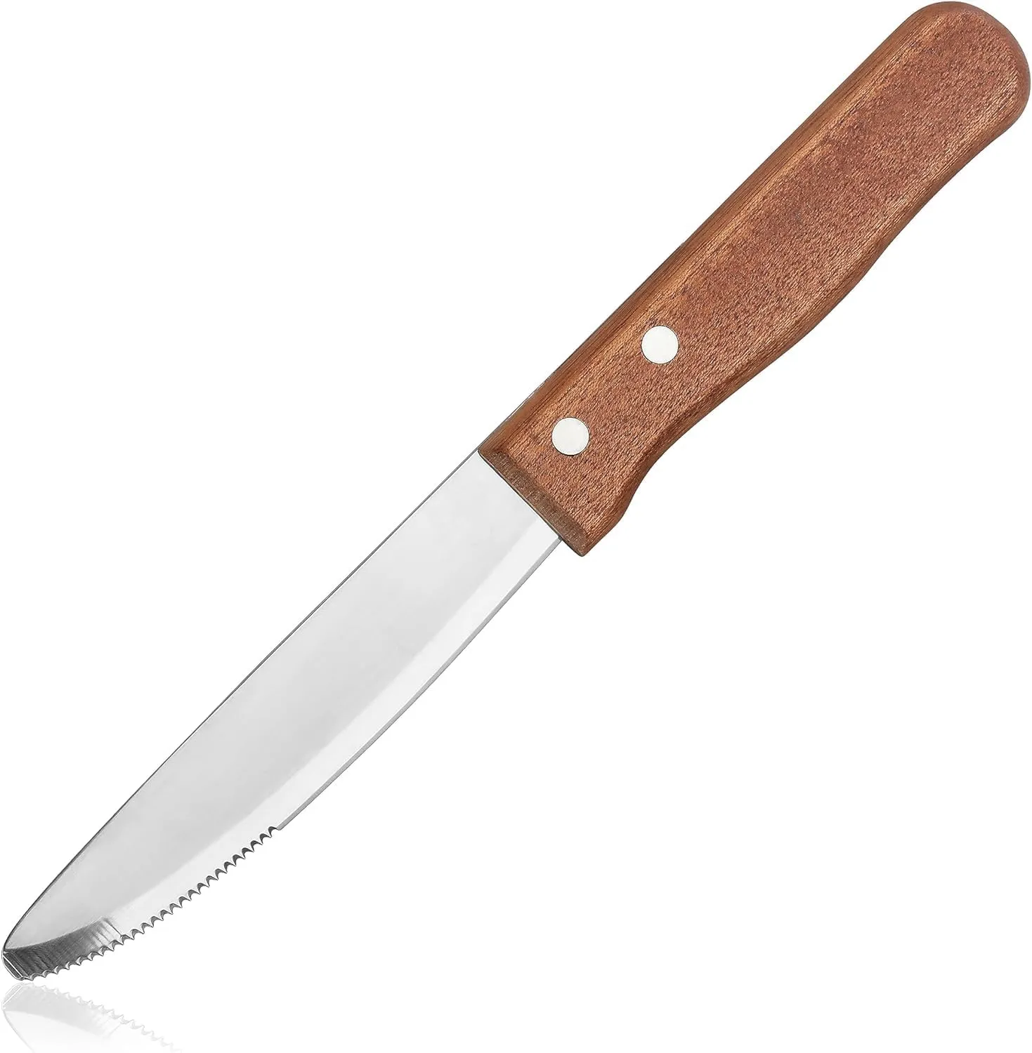 Soro Essentials- 5" Stainless Steel Premium Giant Steak Knife Rounded Tip and Wooden Handle Set of 12- Knife Riveted and Serrated Edge Steak Knife Set Sharp Blade for Restaurant Kitchen Tableware Camping