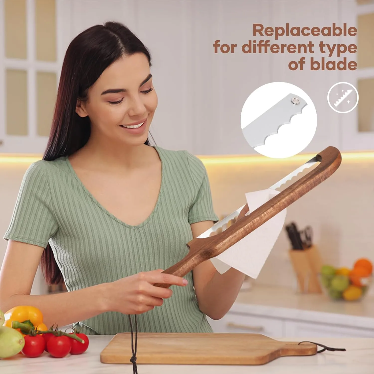 Sourdough Bread Knife,Bread Bow, 15.7'' Serrated Bread Knife for Homemade Bread with Reliable Sourdough Crafting, Ergonomic Handler, Premium Sharpness Blade (Original Wood)