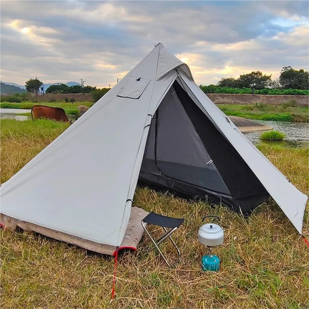 Spacious and Lightweight Outdoor Waterproof Camping Double-Layer Tent Set Single Wood Stove Chimney Tent Camping Tent Outdoor Tent