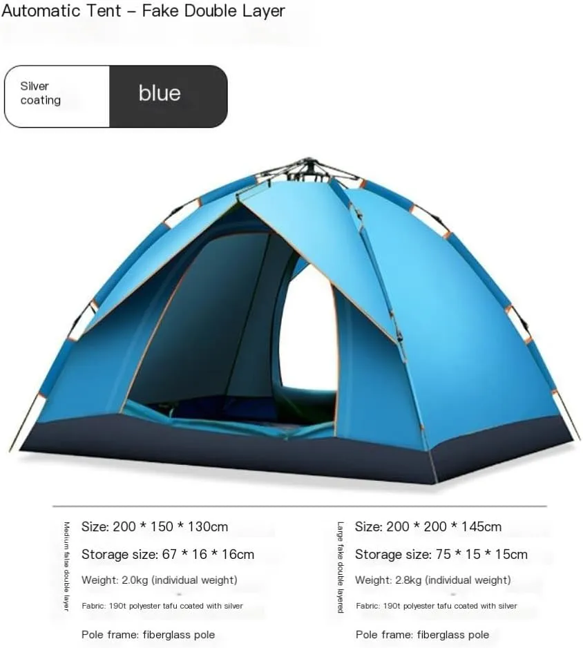 Spacious and Lightweight Tent Outdoor Camping Automatic Tent Quick-Open Camping Fake Double-Layer Folding Camp Tent Camping Equipment Outdoor Tent